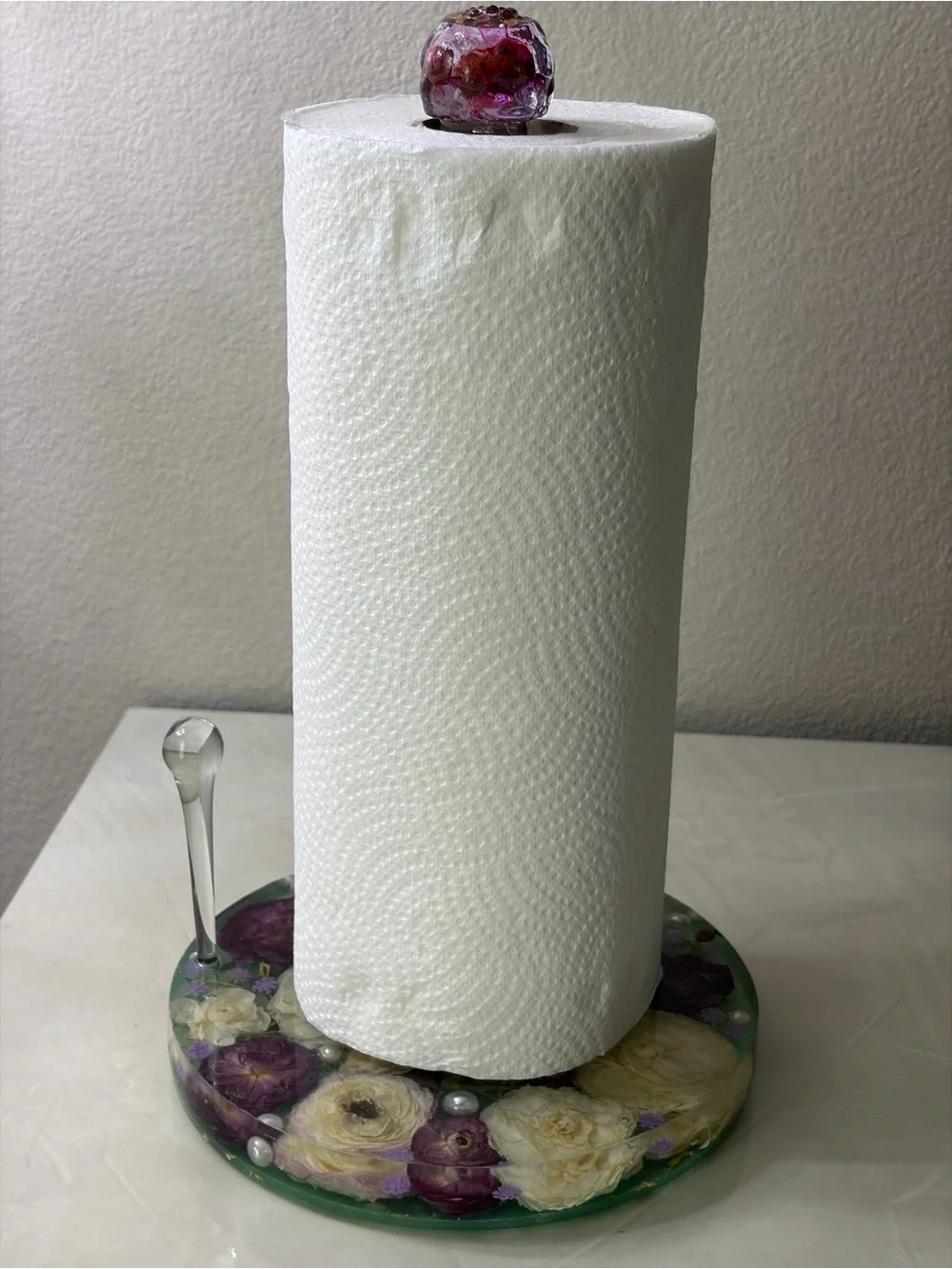 Purple & Cream Floral Resin Paper Towel Holder